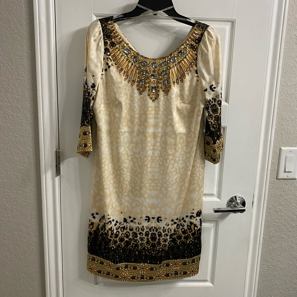 ECI leopard jeweled cocktail dress